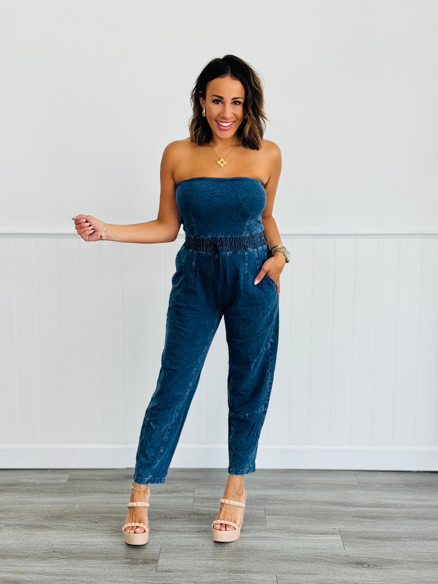 Strapless Tapered Leg Jumpsuit (Reg. and Plus) - 3 Colors