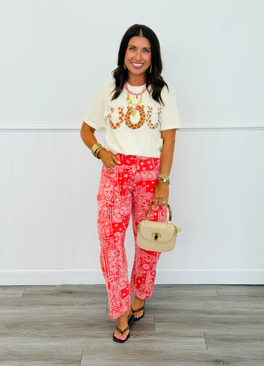 Red Bandana Print Barrel Pants (Reg. and Plus)
