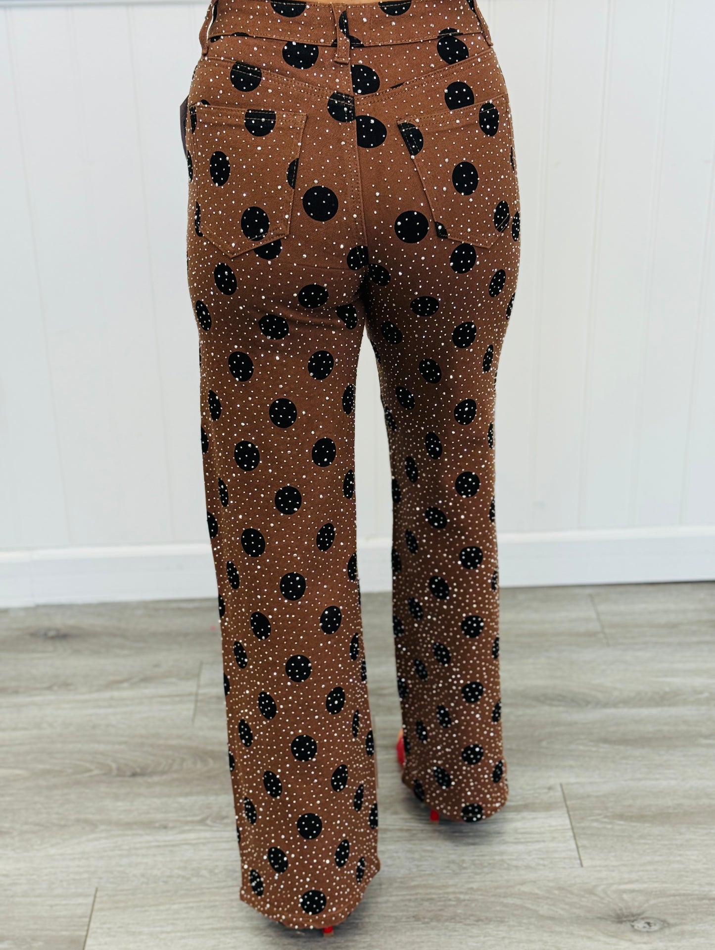 Brown Polka Dot Rhinestone Wide Leg Pants (Reg.)