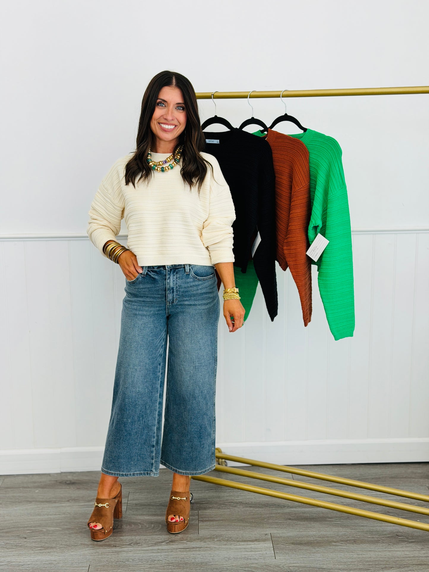Linear Textured Knit Sweater Top (Reg.) - 4 Colors