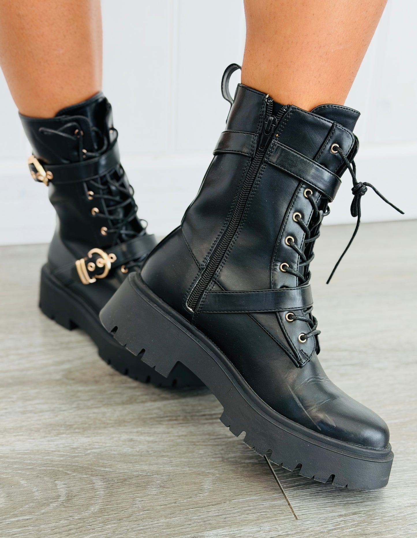 Black Double Buckle Combat Boots