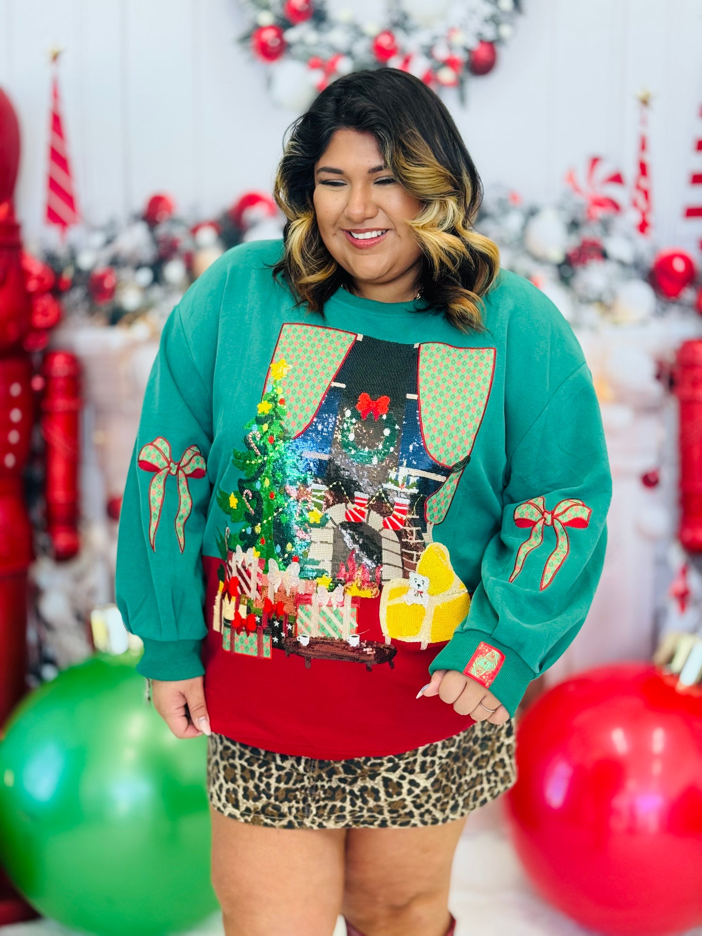 Queen Of Sparkles Green Christmas Living Room Sweatshirt (Reg. & Plus)