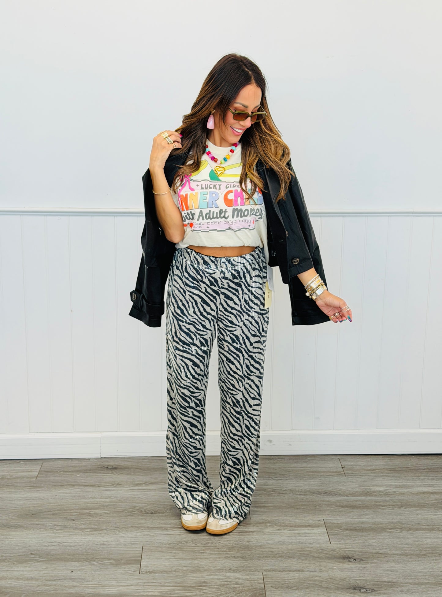 Zebra Sequin Wide Leg Pants (Reg)