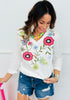 Floral Embroidered 3/4 Sleeve Blouse (Reg. and Plus)