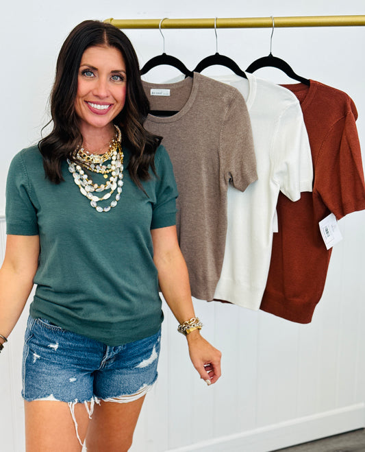 Soft Short Sleeve Sweater Top (Reg. and Plus) - 4 Colors