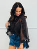 Dark Brown Sheer Cape Sleeve Blouse (Reg.)