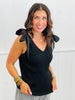 Black Bow Tie Straps Ribbed Top (Reg & Plus)