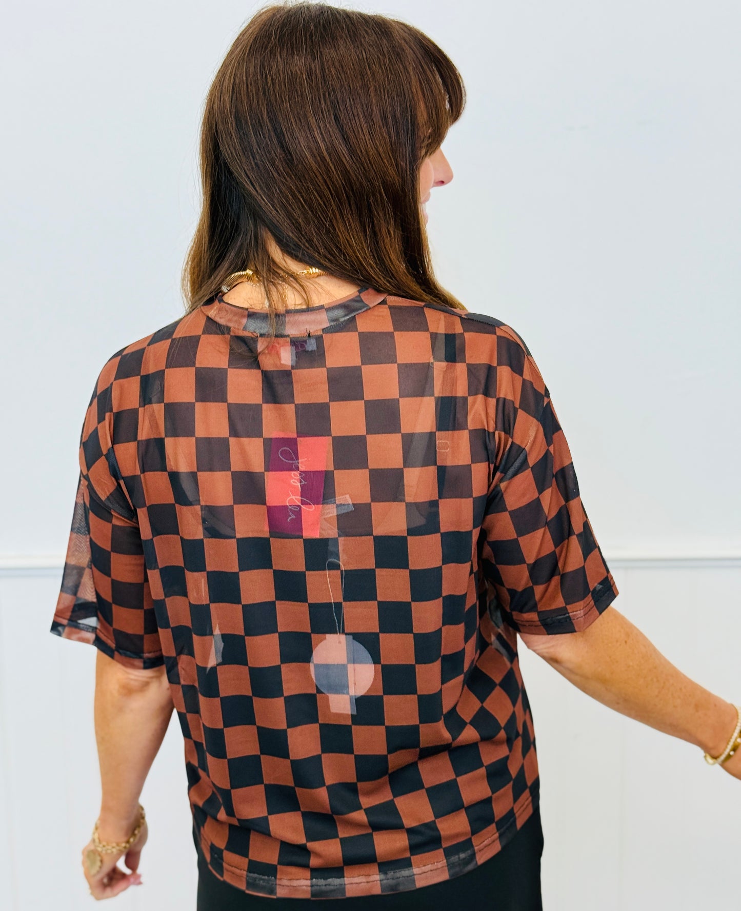Black/Chocolate Checkered Emma Mesh Tee (Reg. and Plus)