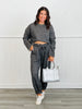 Black Limestone Speckled Fleece Top/Pant Set (Reg & Plus)