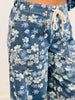 Blue Denim Floral Cropped Barrel Pants (Reg.)
