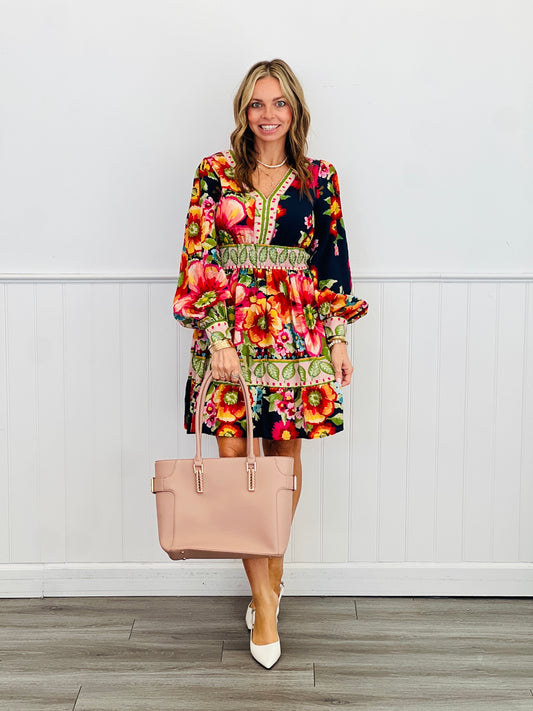 Navy Multi Border Print Midi Dress (Reg & Plus)