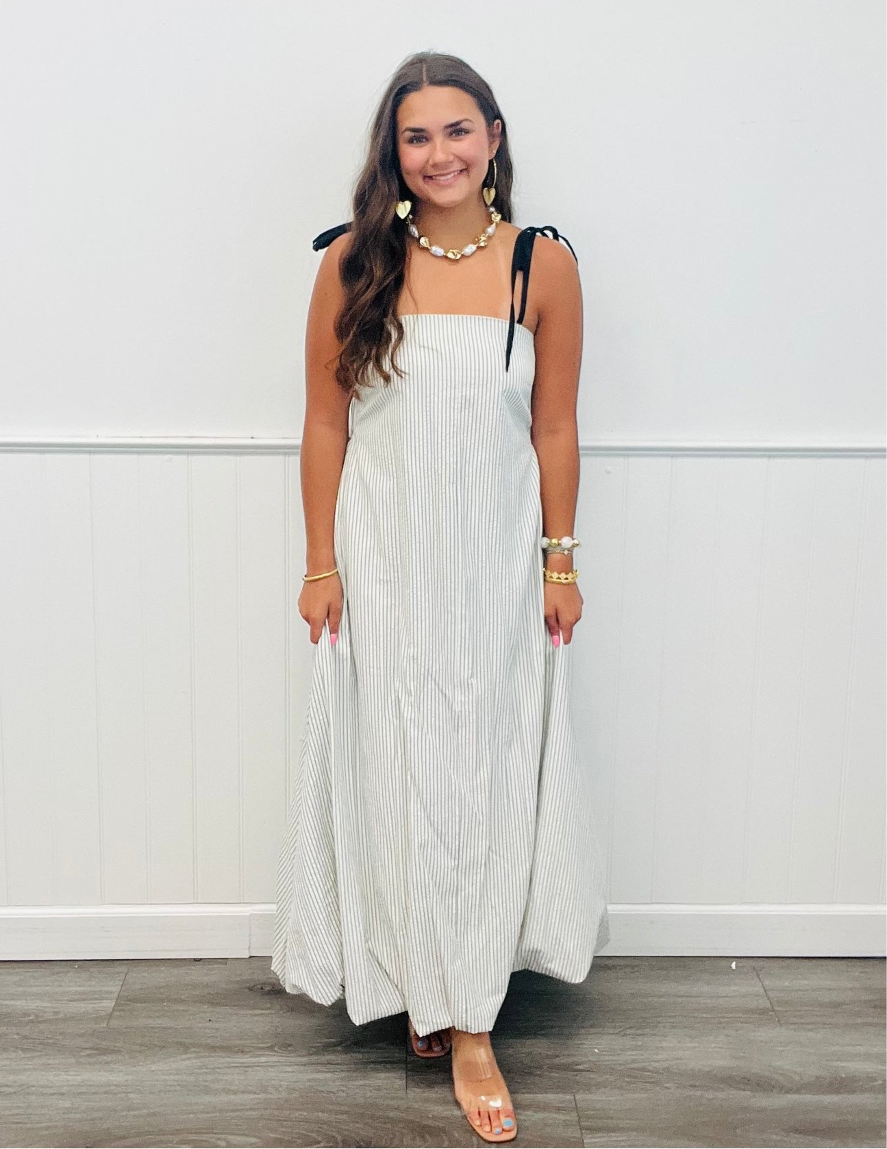 Ivory Stripe Floating Maxi Dress (Reg)