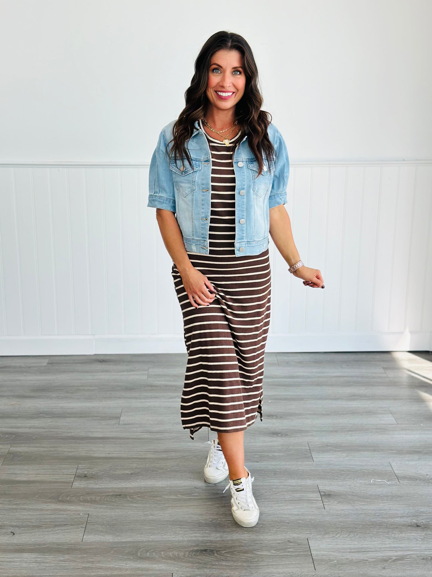 Brown Lovely Striped Midi Dress (Reg)