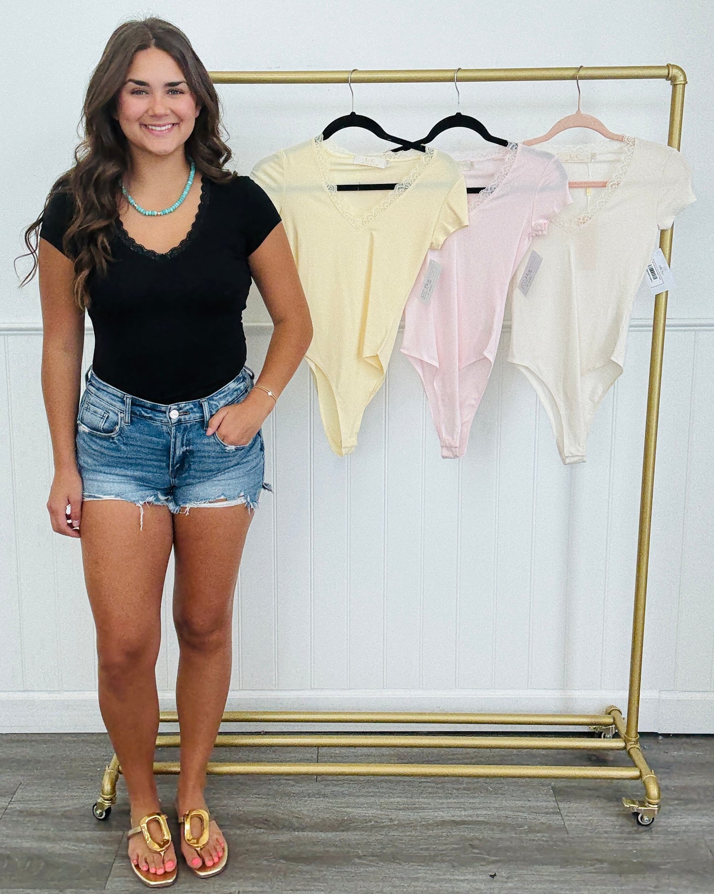 Lace V-Neck Bodysuit (Reg.)- 4 Colors