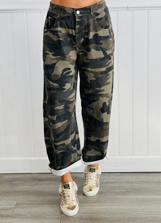Camo Barrel Wide Leg Pants (Reg. and Plus)