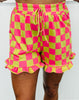 Checkered Print Top & Ruffle Shorts Set (Reg. & Plus) - 4 Colors