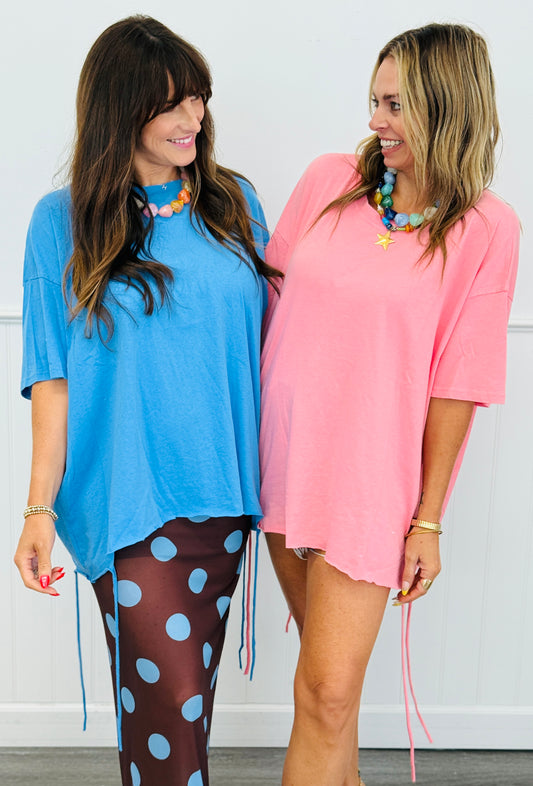 Asymmetric Drawstring Oversized Tee (Reg & Plus) - 2 Colors