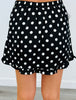 Black Polka Dot Ruffle Hem Mini Skort (Reg.)