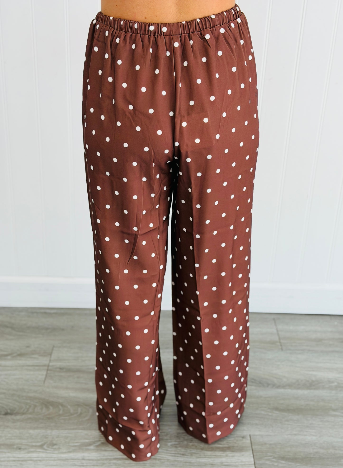 Brown Polka Dot Drawstring Pants (Reg & Plus)