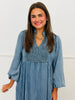 Dark Denim Smocked Midi Dress (Reg & Plus)