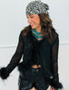 Black Feather Clad Mesh Cardi Top (Reg.)