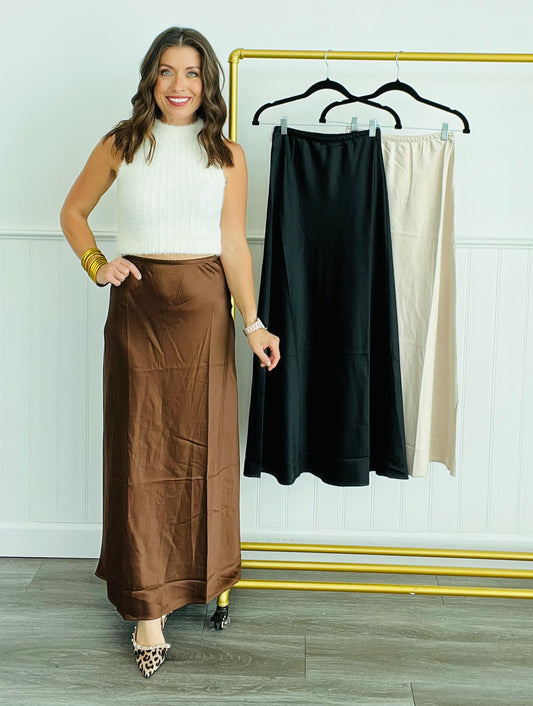 Satin Slip Midi Skirt (Reg.) - 3 Colors