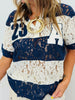 Navy/Off White Lace Stripe Polo Top (Reg.)
