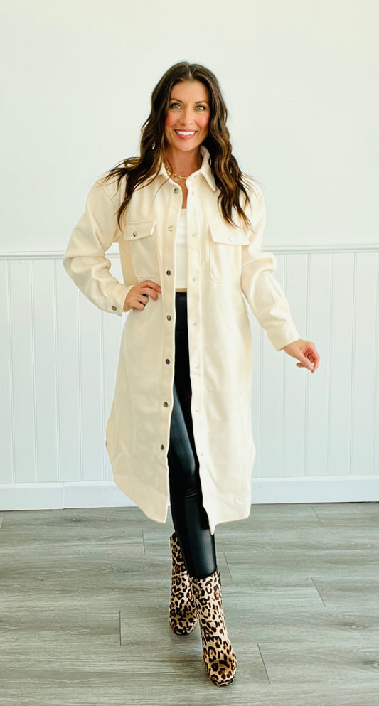 Cream Staying Chic Mid Length Shacket (Reg)