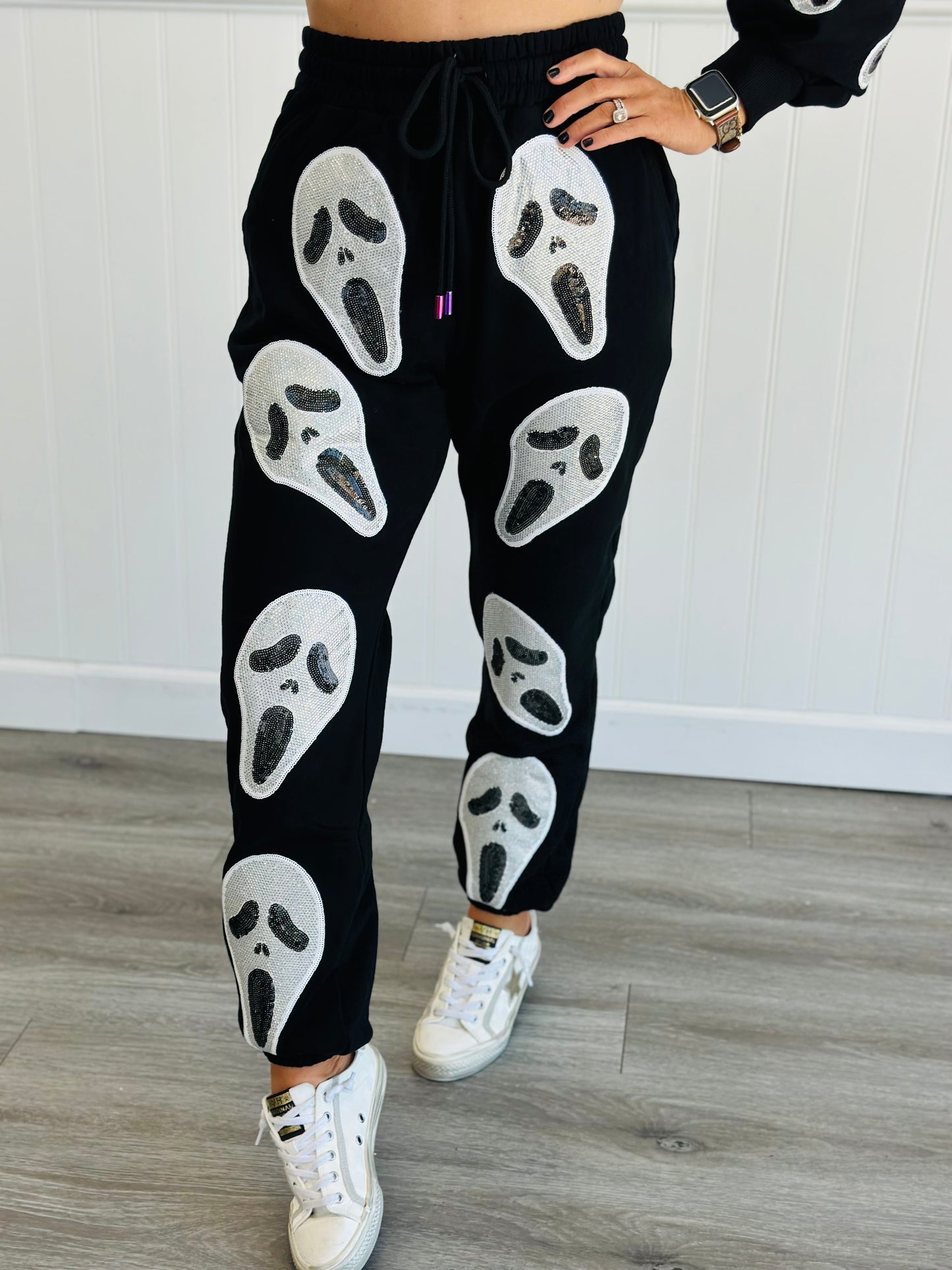 Queen Of Sparkles Black Scream Mask Joggers (Reg. and Plus)