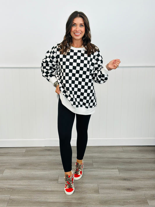 Black/White Checkered Sweatshirt (Reg & Plus)