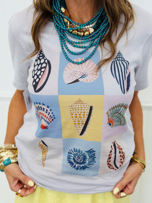 Dusty Lavender Sea Shells Graphic Tee (Reg. and Plus)