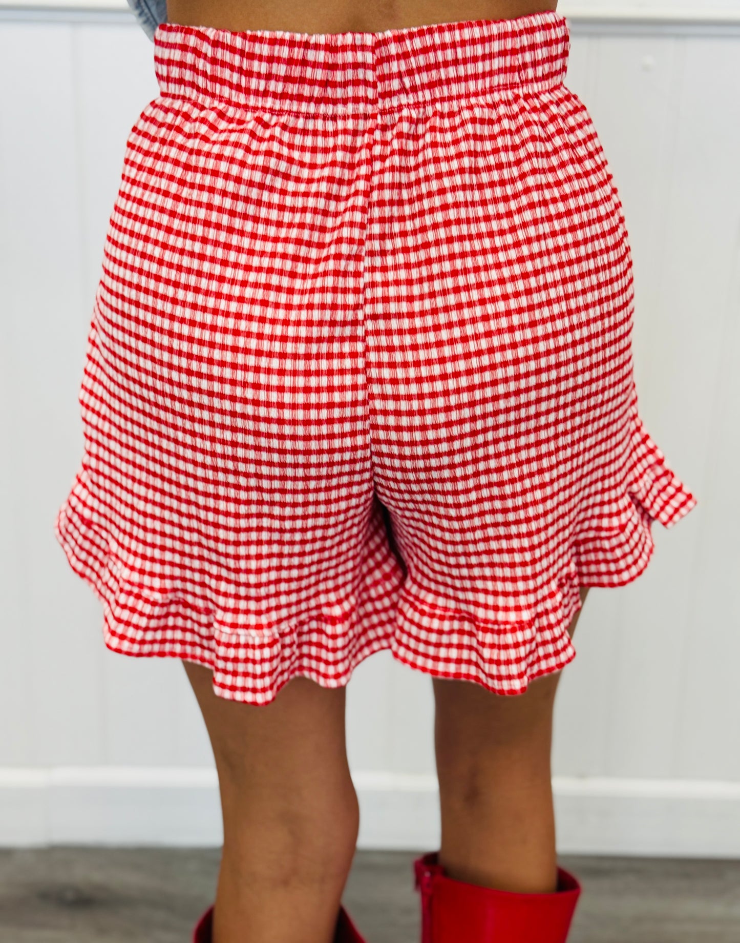 Red Gingham Ruffled Shorts  (Reg & Plus)