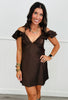 Chocolate Satin Lace Trim Mini Dress (Reg.)