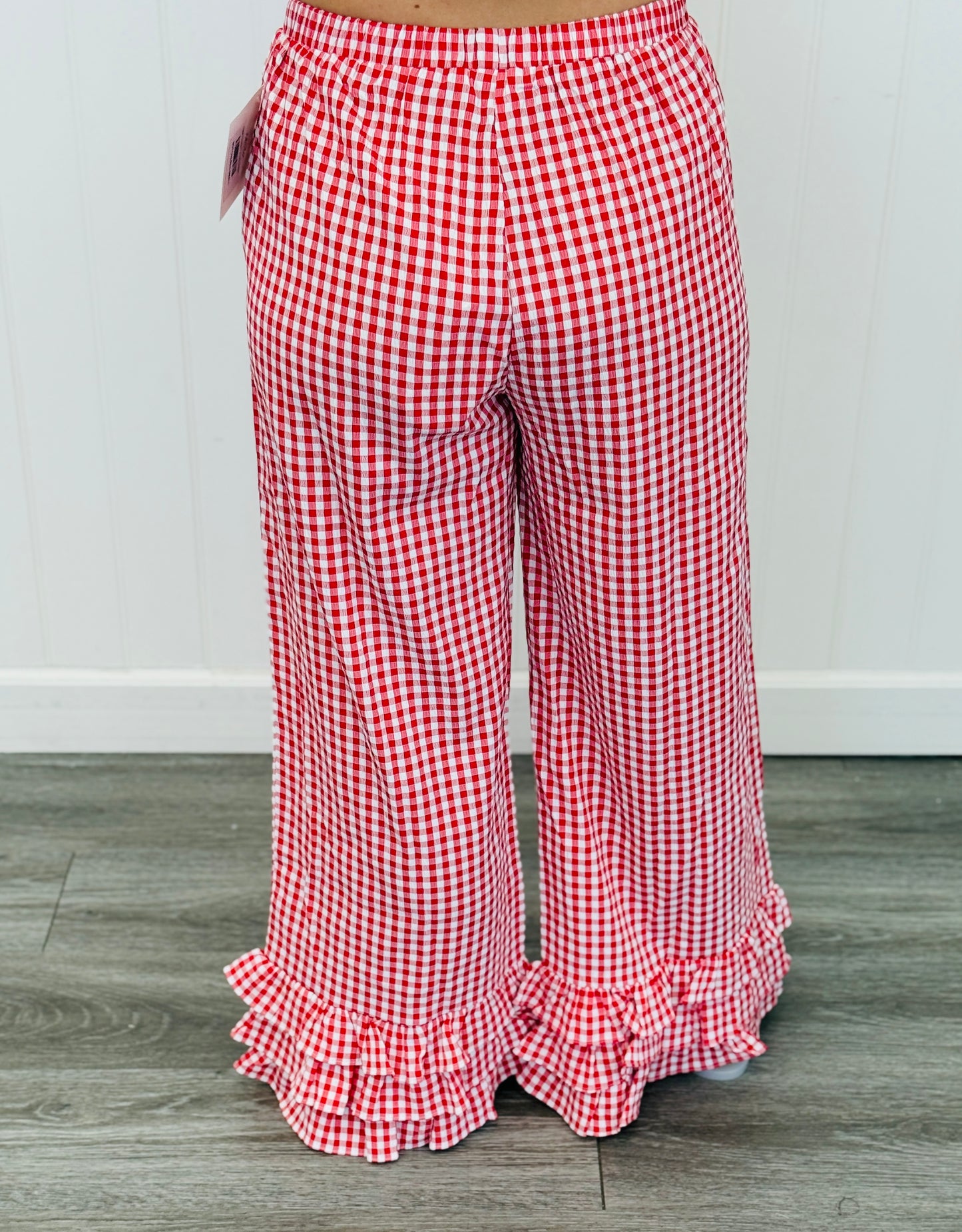 Red Gingham Ruffled Hem Pants (Reg.)
