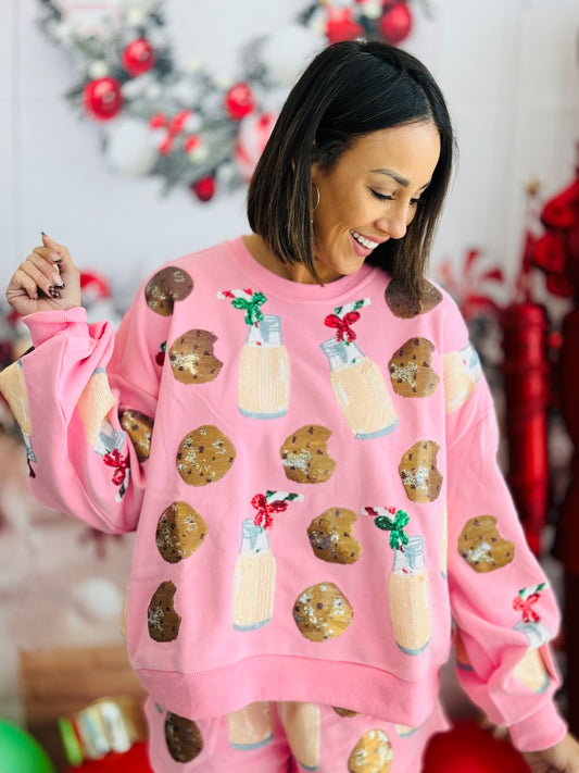 Queen Of Sparkles Pink Milk & Cookies Sweatshirt (Reg. and Plus)