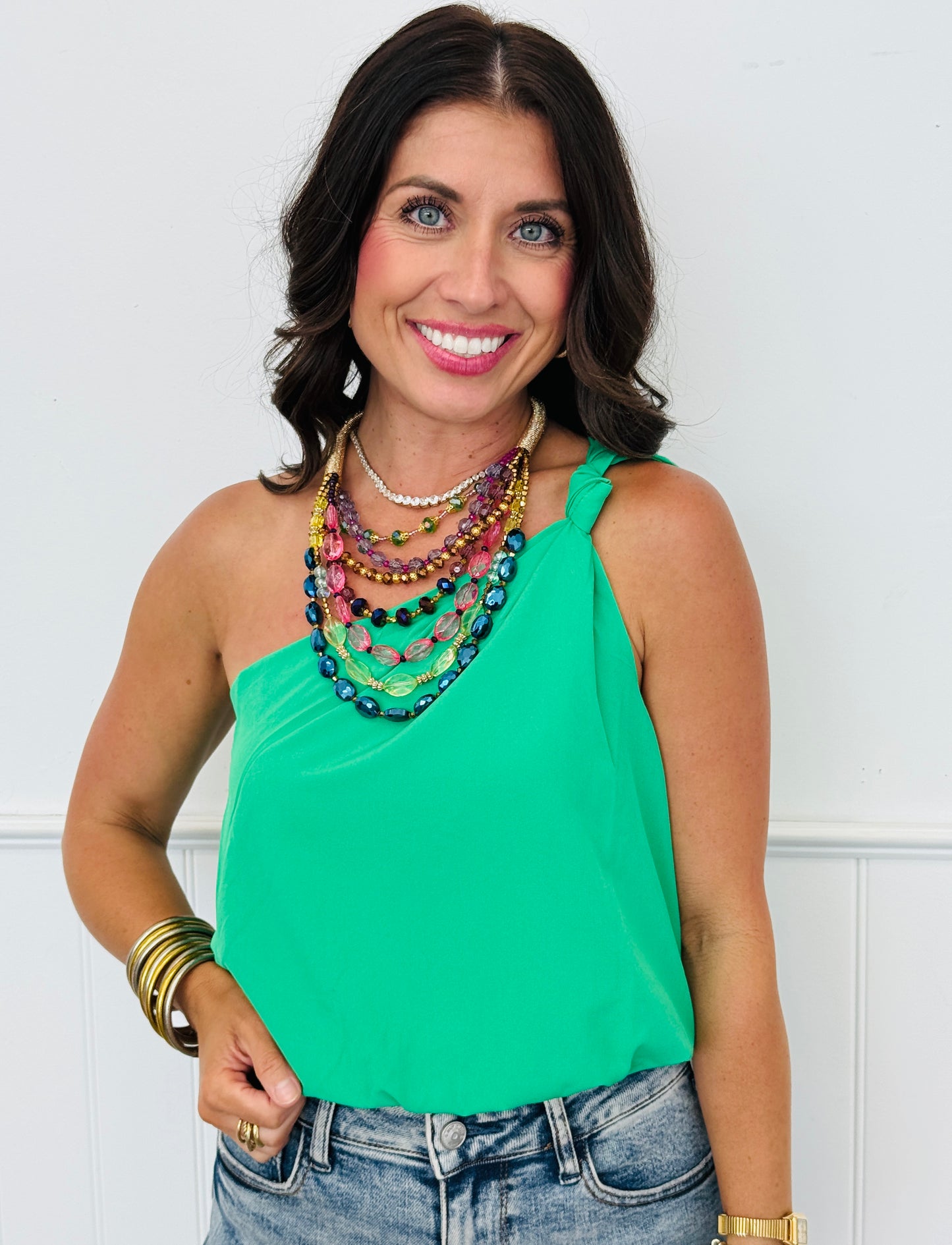 One Shoulder Knot Detail Tank Top (Reg.)-7 Colors