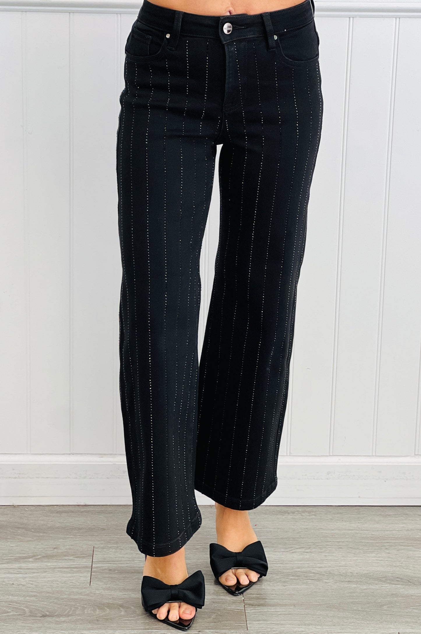 Risen Black Rhinestone Stripes Jeans (Reg & Plus)