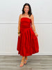 Red Ruched Side Tie Strapless Midi Dress (Reg)