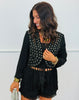 Black Suede Eyelet Stud Fringe Hem Cardigan (Reg.)