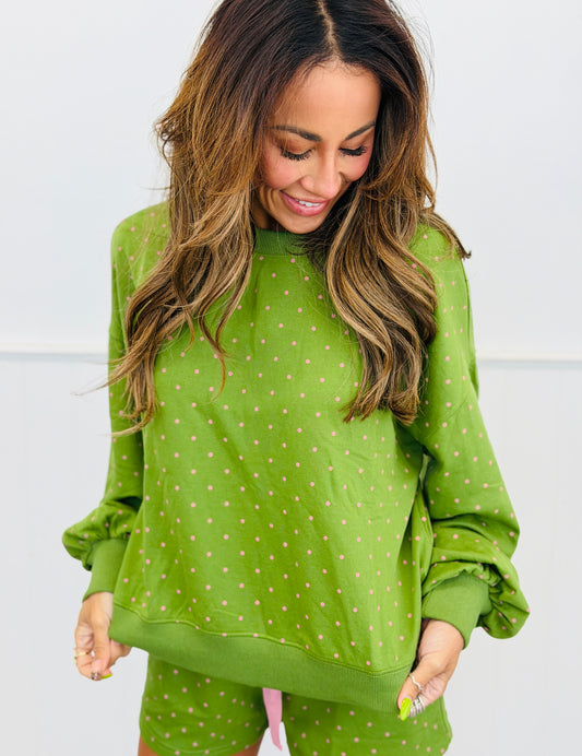 Olive/Pink Polka Dot LS Top (Reg.)