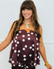 Eggplant Polka Dot Satin Strapless Blouse (Reg & Plus)