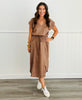 Brown Easy Day Drawstring Midi Dress (Reg)