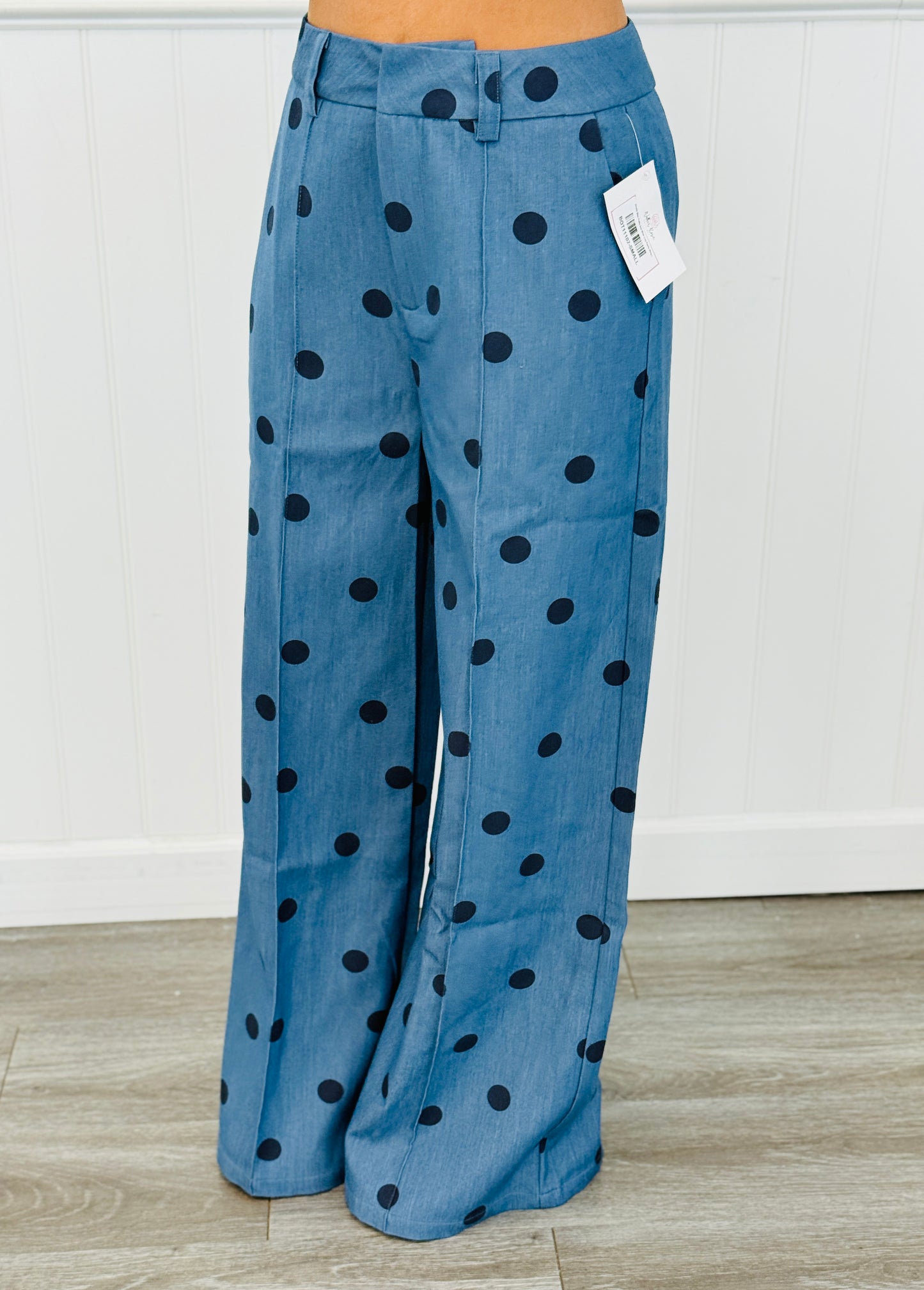 Denim Blue Polka Dot Wide Leg Pants (Reg.)