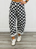 Black Checkered Print Denim Barrel Pants (Reg. and Plus)