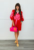 Red Baroque Applique Puff Sleeve Mini Dress (Reg.)