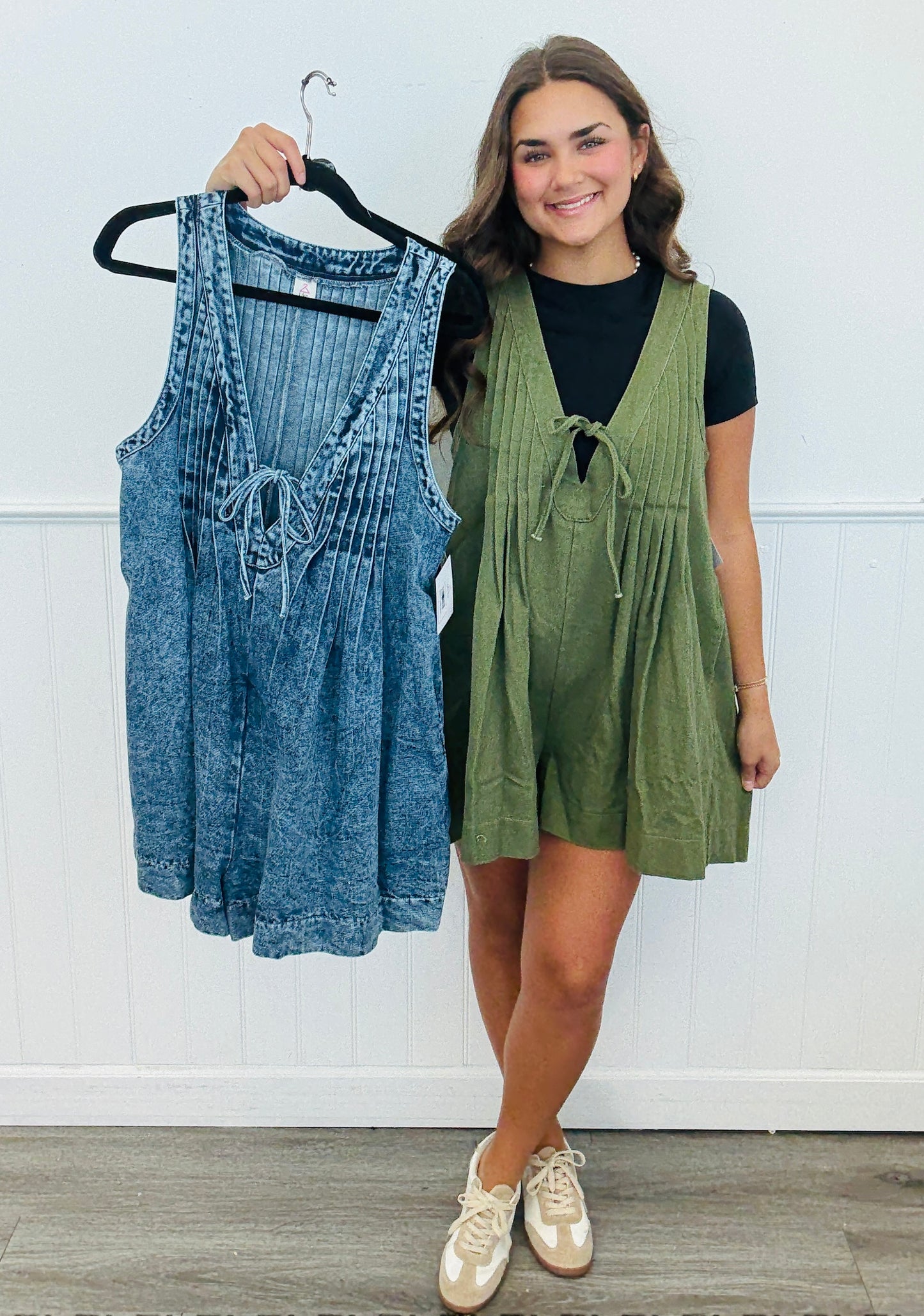 Sleeveless Pintuck Romper (Reg. & Plus)- 2 Colors