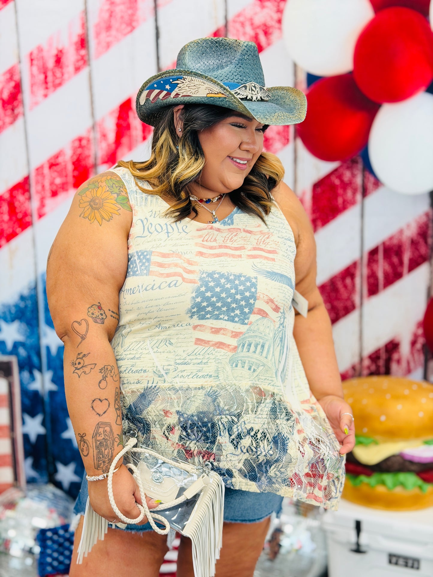 America Sparkly Lace Tank Top (Reg. and Plus)