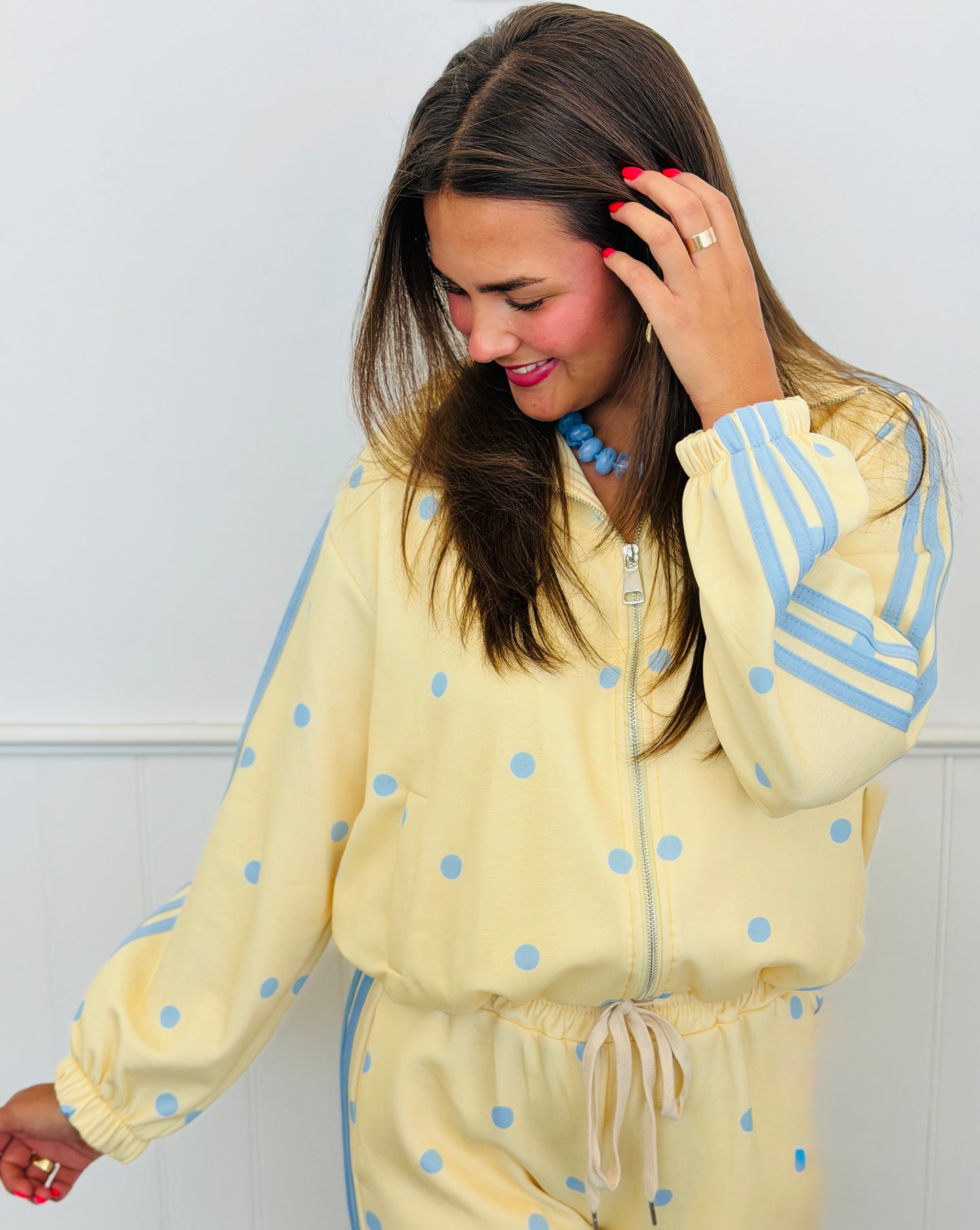 Yellow Polka Dot Side Stripe Zip Up Jacket (One Size)