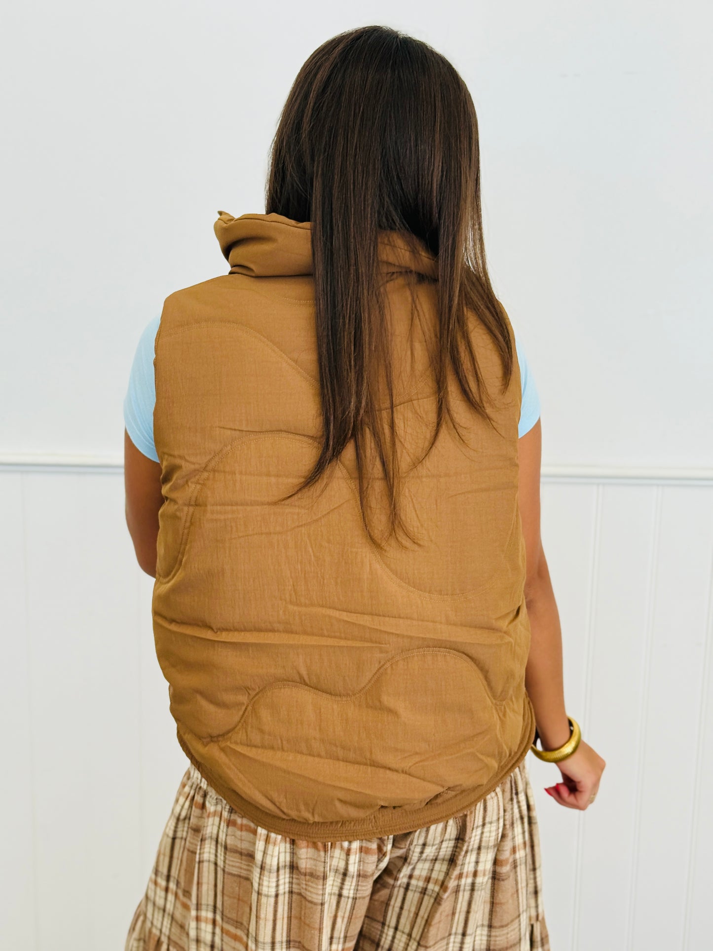 Brown Drawstring Pockets Puffer Vest (Reg.)
