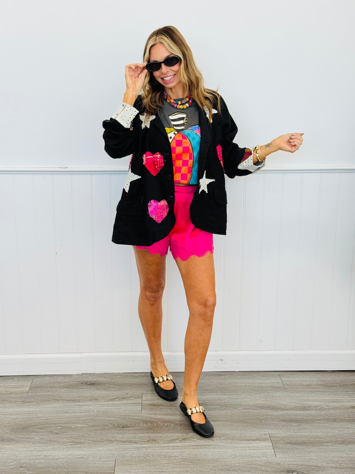 POL Black Stars & Hearts Linen Blazer (Reg.)